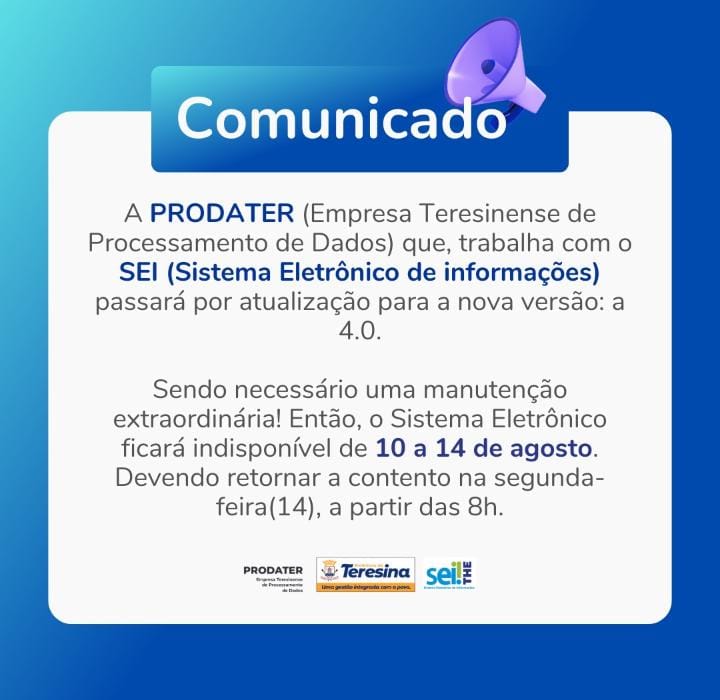 Comunicado - Manutenção e Atualização de Sistema