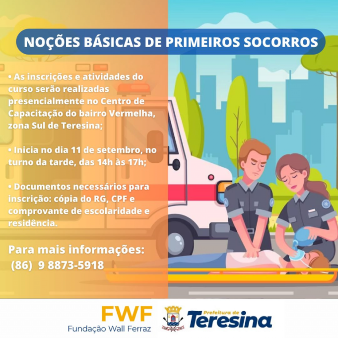 Fundação Wall Ferraz está com inscrições abertas para 185 vagas de cursos de qualificação profissional, em todas as zonas de Teresina